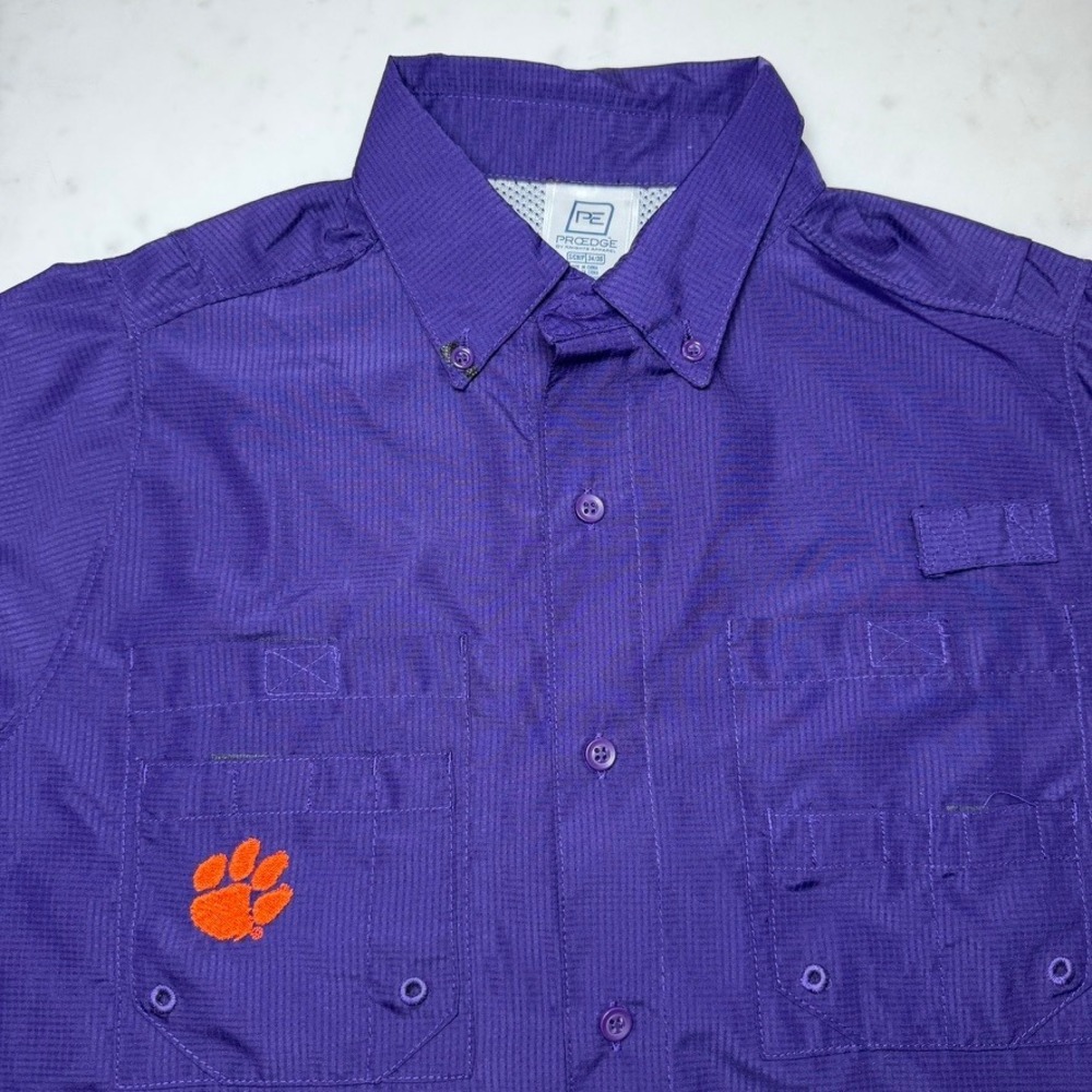 ProEdge Clemson Tigers Mens Small‎ Purple Fishing Shirt Short Sleeve Button Down